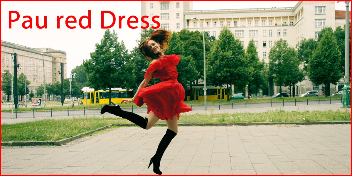 red dress and suede boots