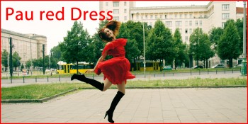 red dress and suede boots